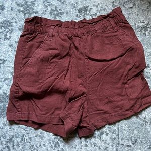 Paper bag elastic top linen shorts